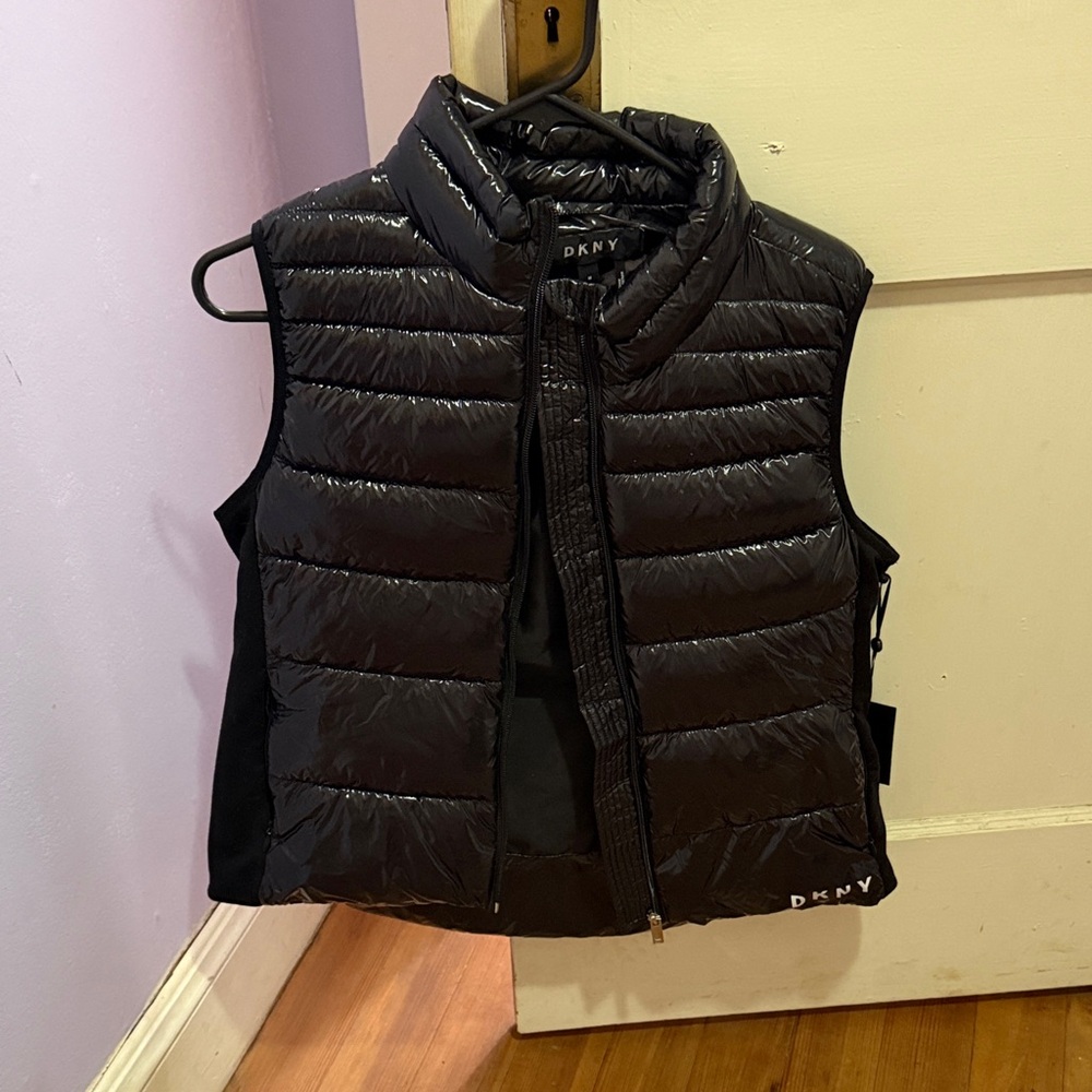 DKNY Shiny Black Quilted Vest